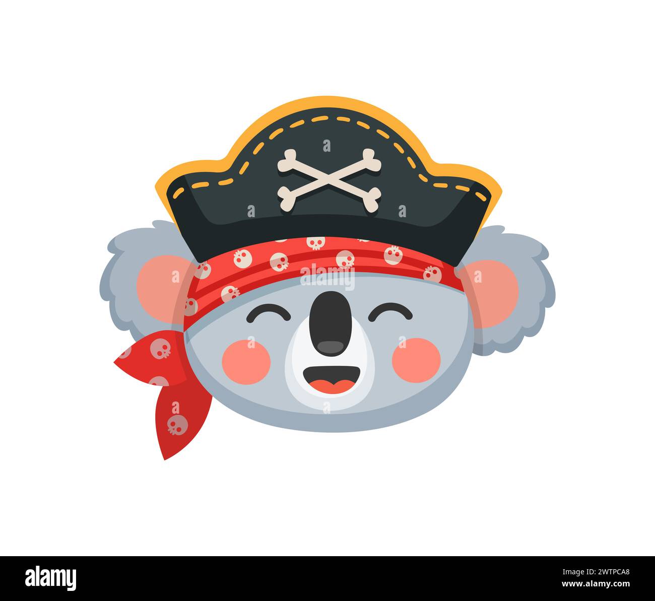 Cartoni animati koala animale pirata e corsaro. Marinaio e capitano, skipper e personaggio di Boatswain. Carino kawaii vettoriale isolato personaggio australiano di orso bambino Illustrazione Vettoriale