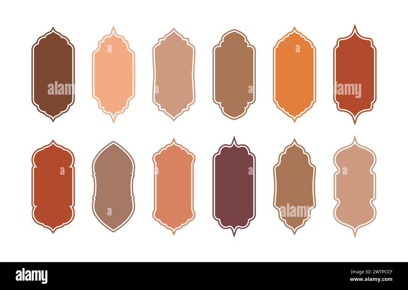 Finestre e porte islamiche, interni della moschea araba. Serie vettoriale isolata di archi arabi o telai portali. Elementi architettonici eleganti, icone per Illustrazione Vettoriale