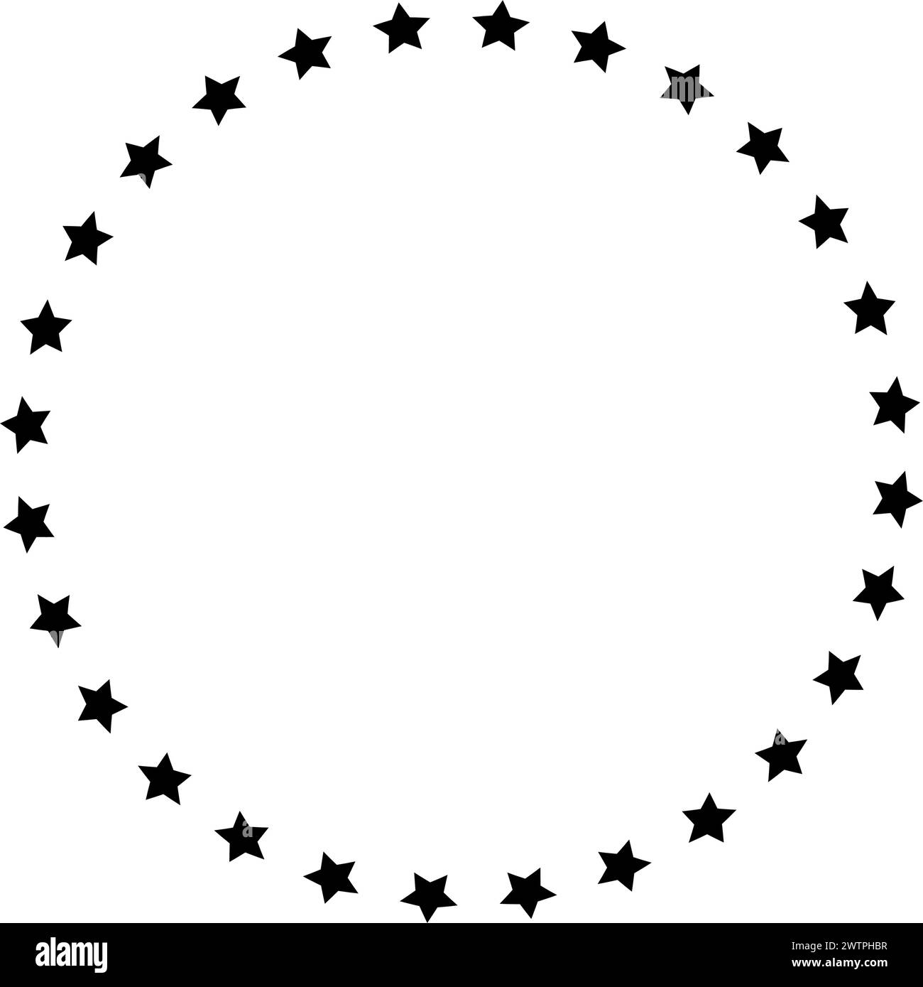 Cornice rotonda con stelle disposte in un cerchio isolato su sfondo bianco. Premio, successo o banner premio. Emblema con anello a stella con spazio vuoto. Illustrazione grafica vettoriale. Illustrazione Vettoriale