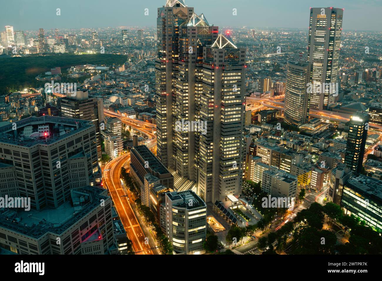 Vista panoramica notturna del paesaggio urbano di Shinjuku a Tokyo, Giappone Foto Stock