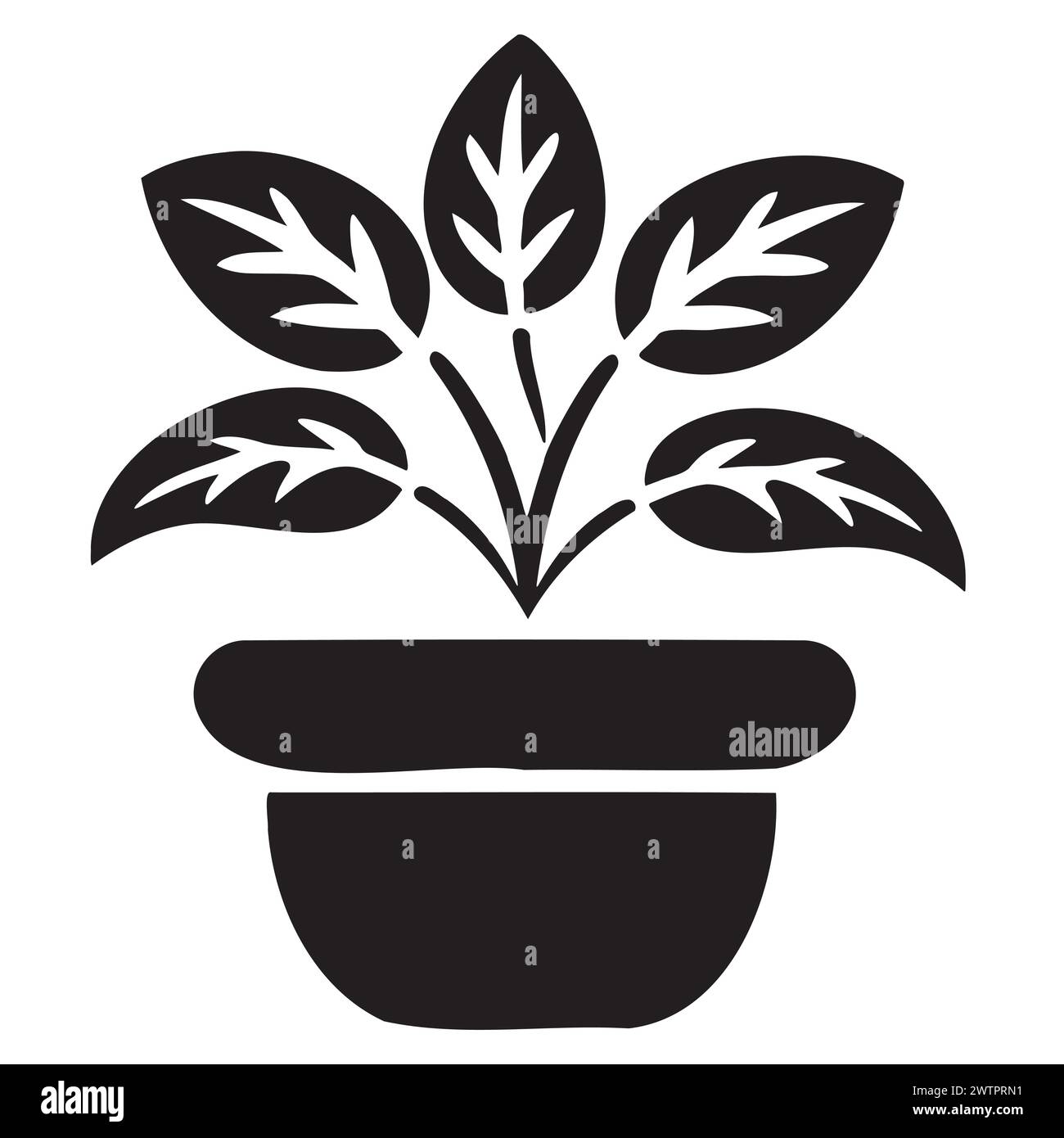 Logo, illustrazione in bianco e nero di un fiore in una pentola Illustrazione Vettoriale