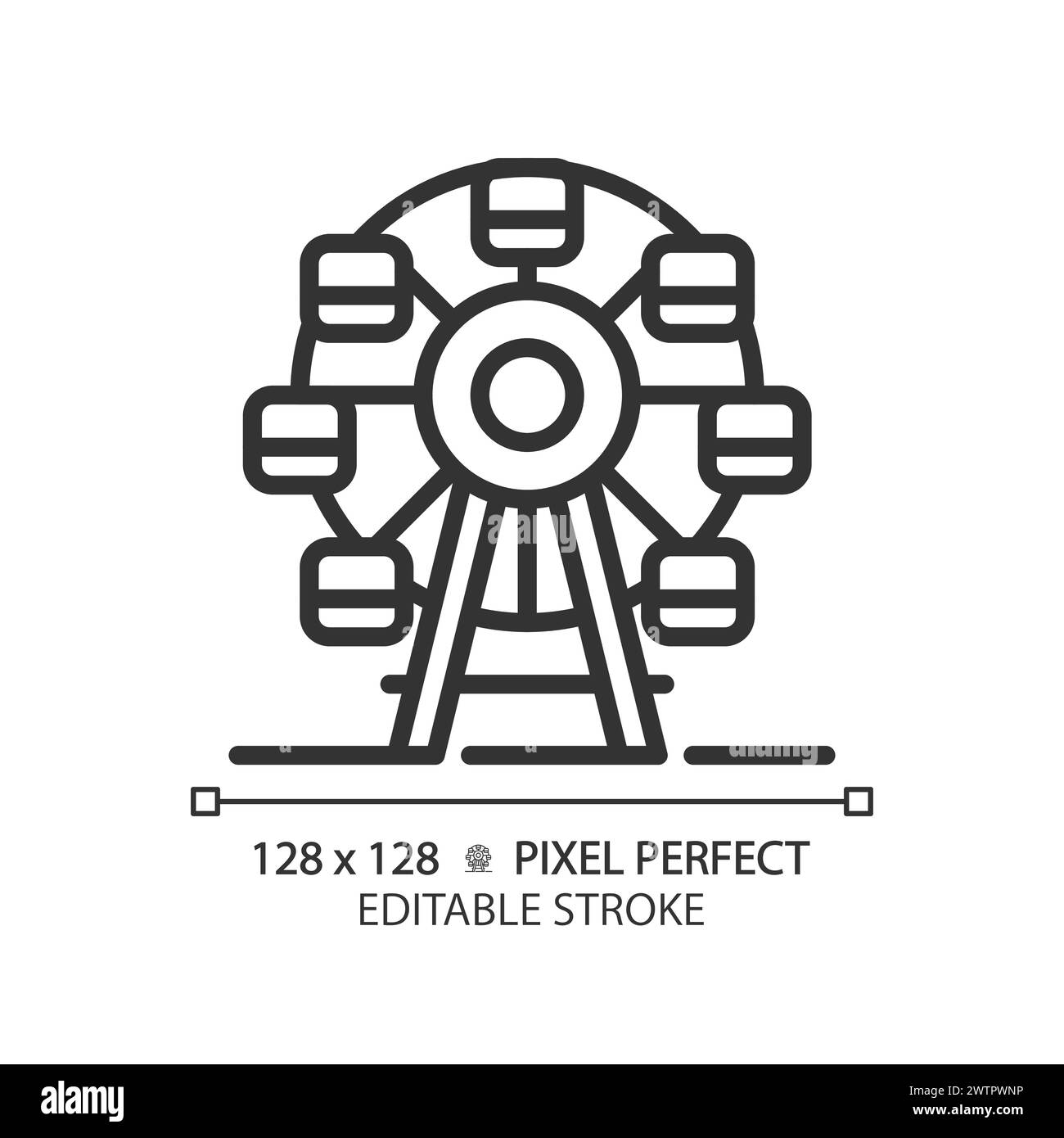 Icona lineare pixel Perfect ruota panoramica Illustrazione Vettoriale