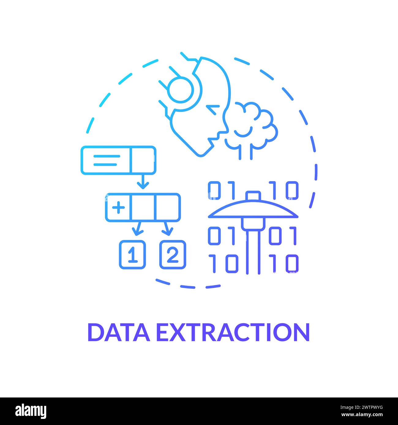 Icona concetto gradiente blu estrazione dati Illustrazione Vettoriale