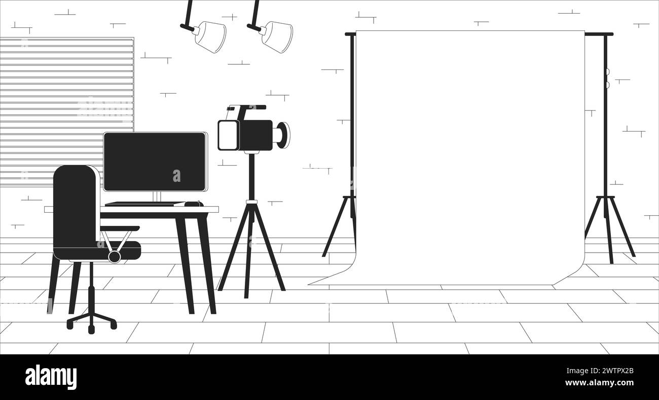 Illustrazione della linea bianca e nera dello schermo Chromakey del set di ripresa Illustrazione Vettoriale
