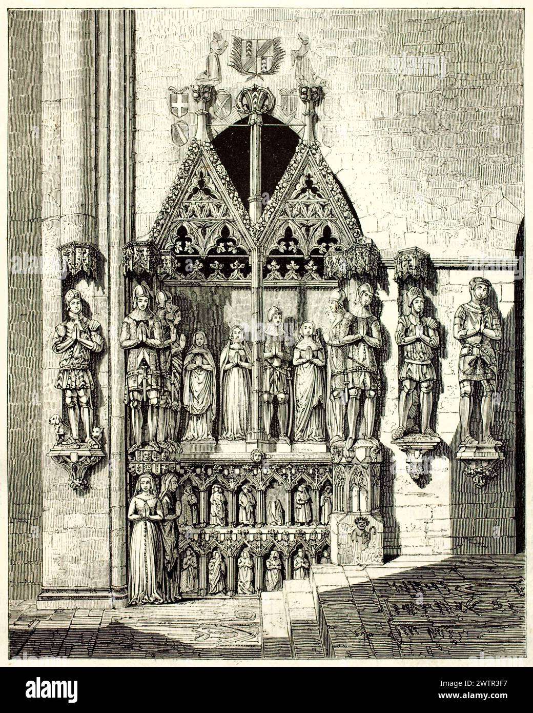 Monumento ai conti e alle contee di Neuchâtel nella chiesa collegiale. Di Therond e Bertrand, pub. Su Magasin Pittoresque, Parigi, 1852. Foto Stock