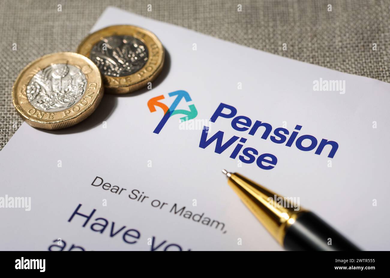 Lettera Pension Wise inviata a un residente nel Regno Unito per discutere del fabbisogno pensionistico. Foto Stock