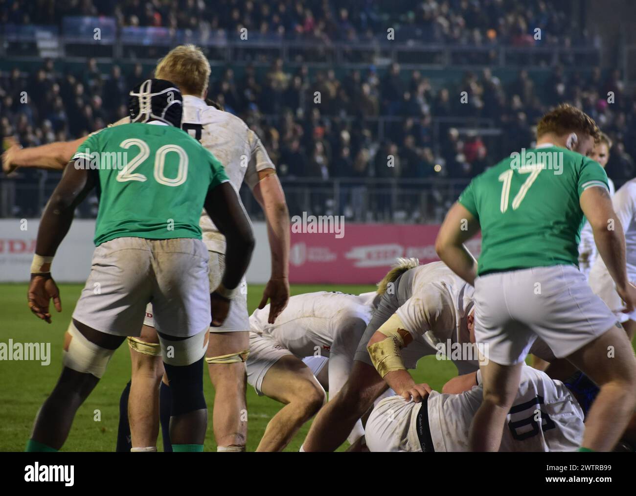 Inghilterra e Irlanda sei Nazioni Under 20 partita al Recreation Ground di Bath, Inghilterra. 8 marzo 2024 Foto Stock