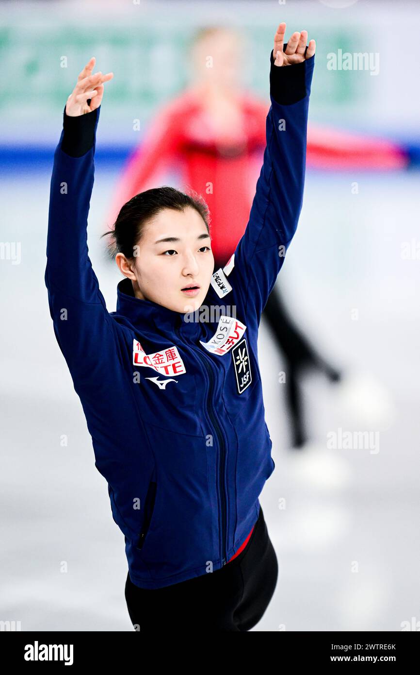 Kaori SAKAMOTO (JPN), durante le esercitazioni femminili, ai Campionati mondiali di pattinaggio di figura ISU 2024, al Bell Centre, il 18 marzo 2024 a Montreal, Canada. Crediti: Raniero Corbelletti/AFLO/Alamy Live News Foto Stock