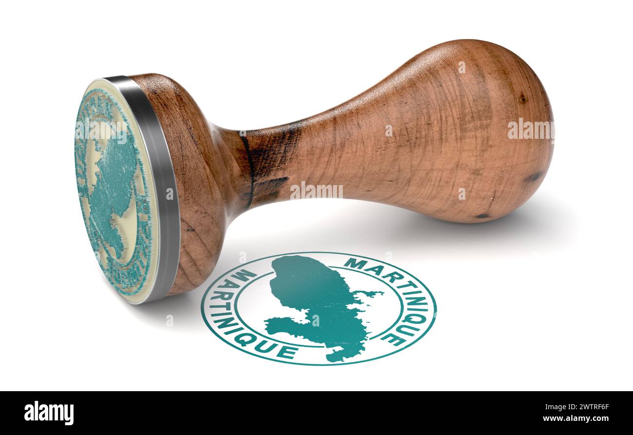 Timbro di gomma dell'isola di Martinica su sfondo bianco. illustrazione 3d. Foto Stock