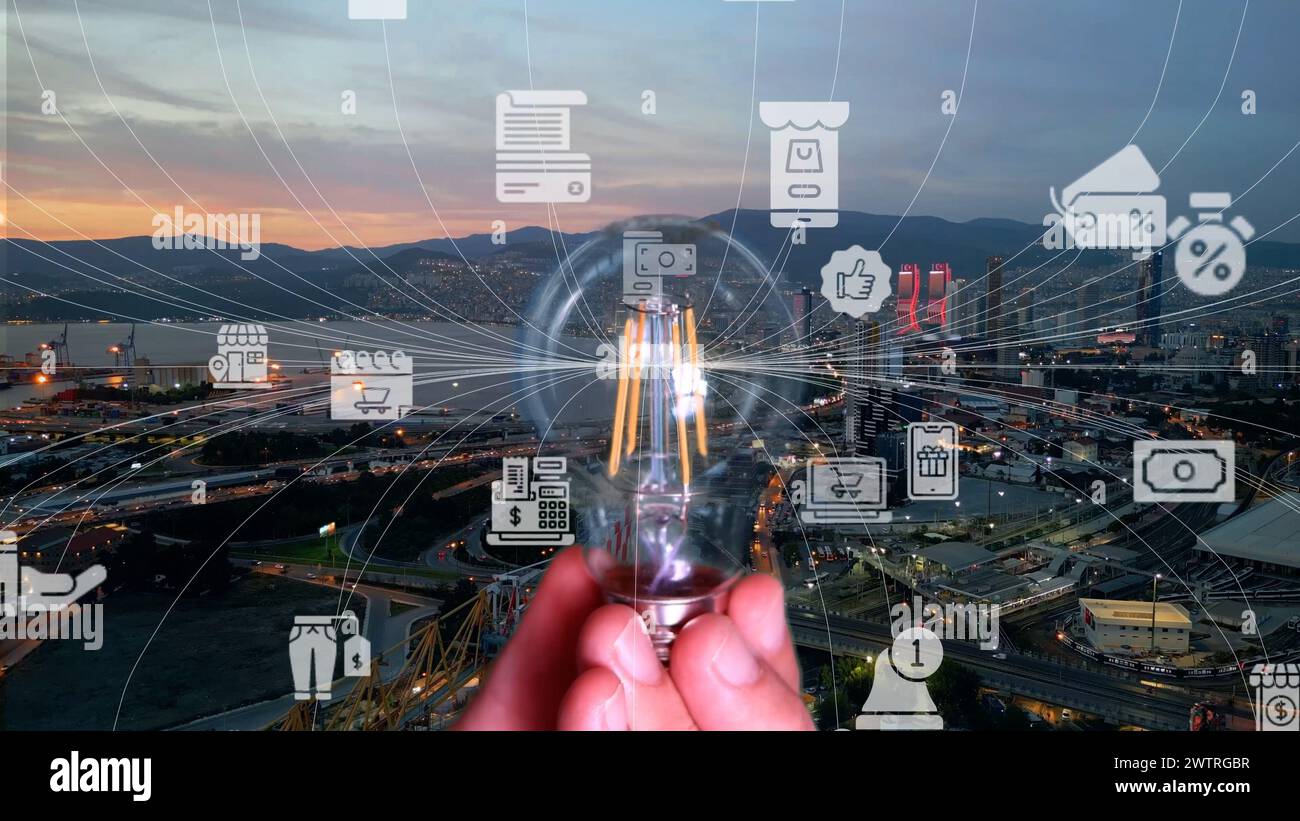 Tecnologia Omni Channel del metodo di business del retail online. Il marketing multicanale sulla piattaforma di social media offre il servizio di pagamento via Internet ch Foto Stock