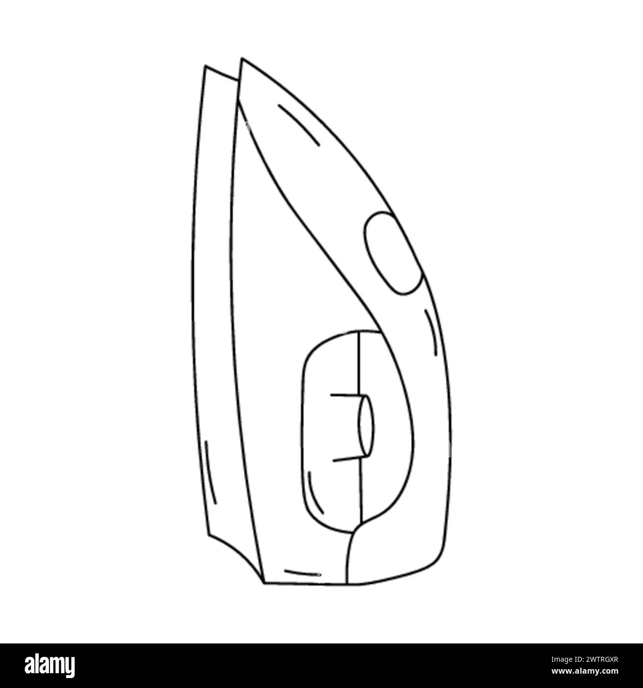 Ferro elettrico per vestiti. Ferro da stiro, equipaggiamento domestico, vista laterale. Illustrazione vettoriale grafica piatta isolata su sfondo bianco. Illustrazione Vettoriale