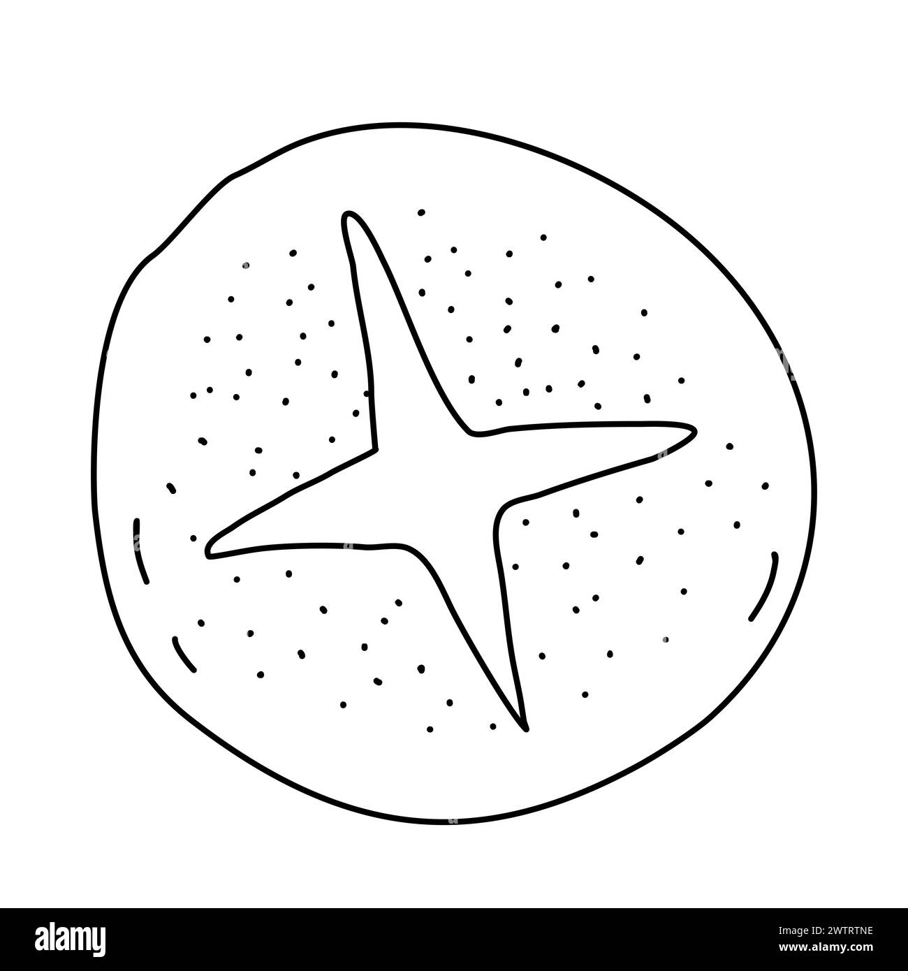 Pane rotondo appena sfornato con consistenza, vista dall'alto, disegno vettoriale piatto in stile doodle per libri da colorare per bambini Illustrazione Vettoriale