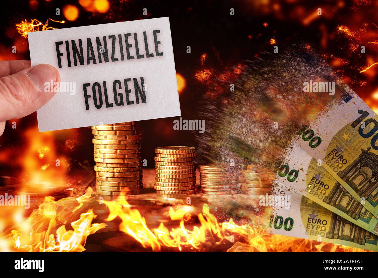 19 marzo 2024: Conseguenze finanziarie, immagine tematica su politiche sbagliate o cattive e decisioni politiche in materia di tassi di interesse, pensioni e economia. FOTOMONTAGGIO *** Finanzielle Folgen, Themenbild zu falscher, bzw. schlechter Politik und politischen Entscheidungen in Hinblick auf Zinsen, Rente und Wirtschaft. FOTOMONTAGE Foto Stock