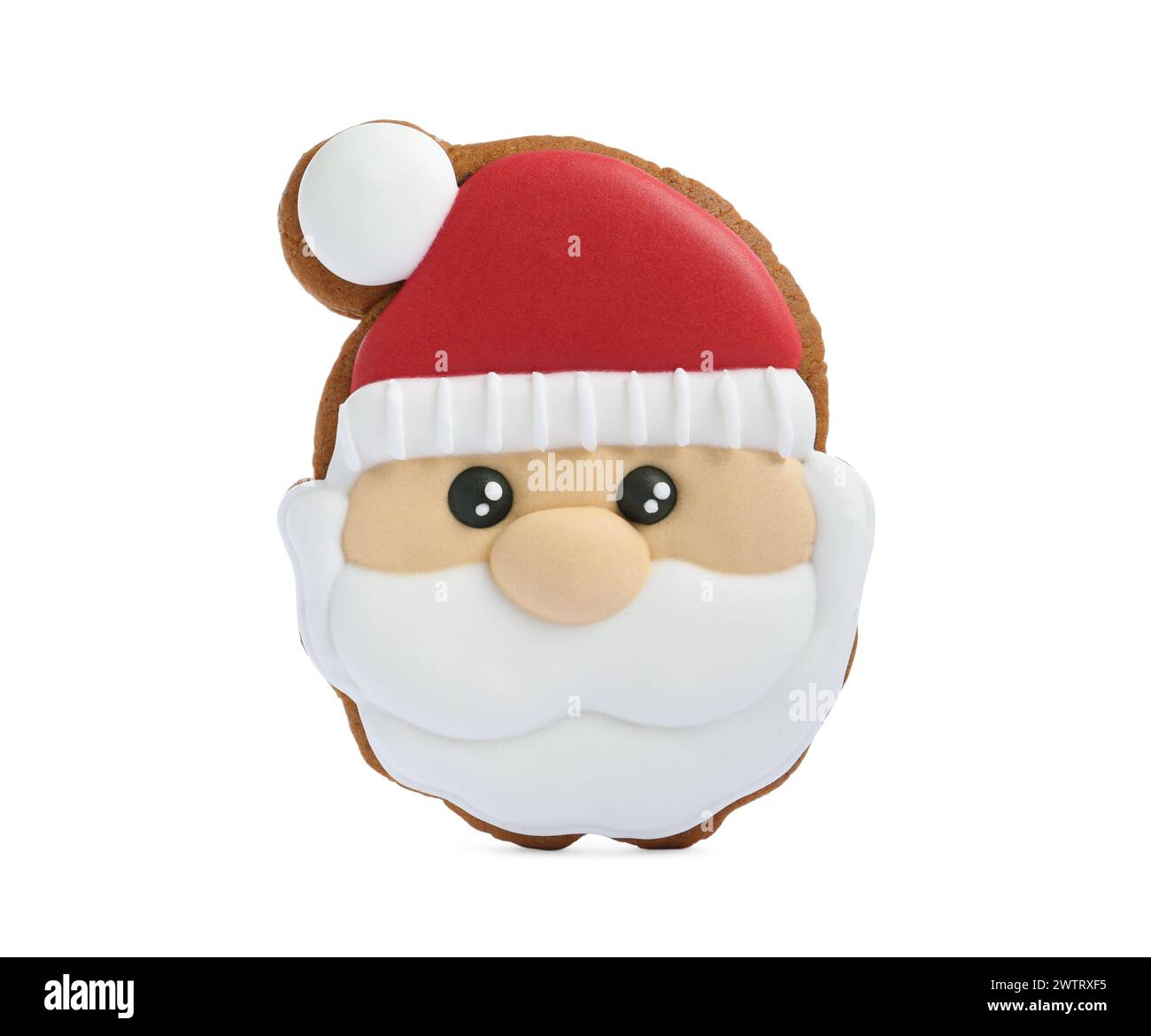 Biscotto di Natale a forma di Babbo Natale isolato sul bianco Foto Stock