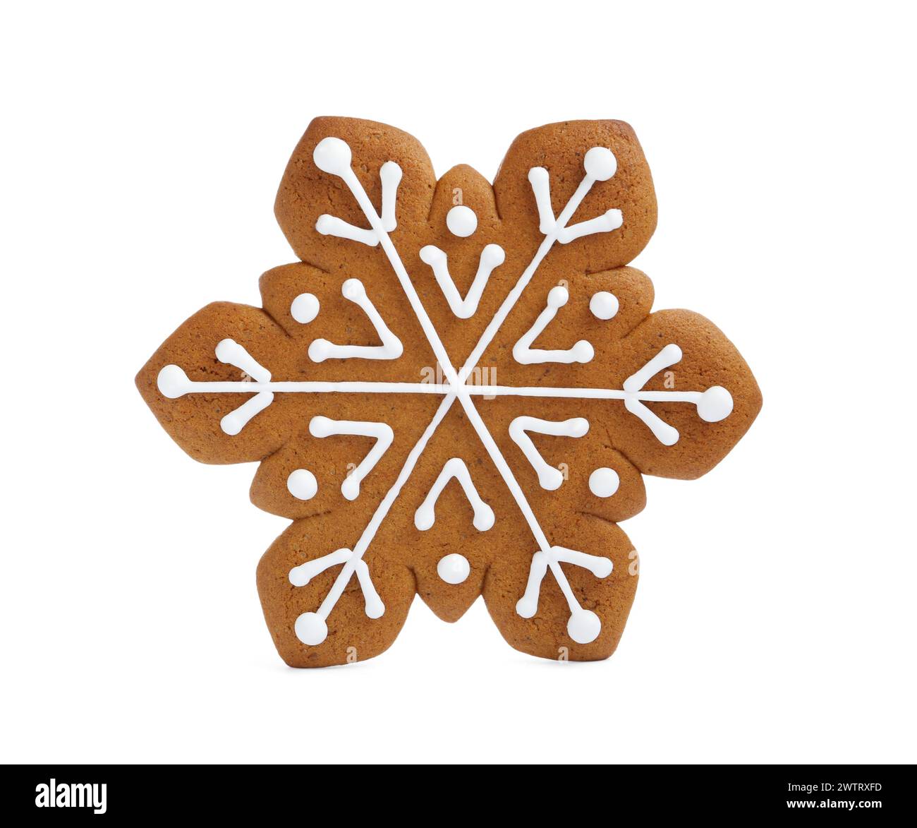 Biscotto di Natale a forma di fiocco di neve isolato su bianco Foto Stock