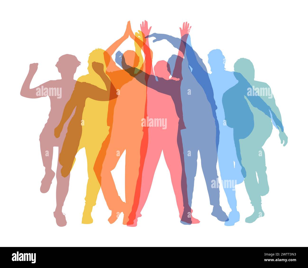 Sagome colorate di anziani attivi che praticano sport e ginnastica come concetto di fitness Foto Stock