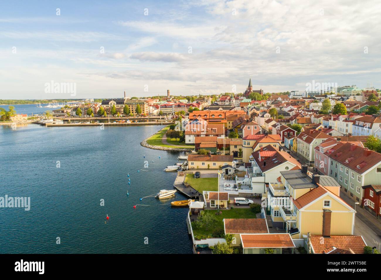 Vista aerea del centro di Västervik in estate Foto Stock