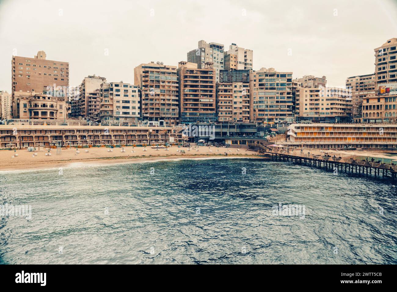 Spiaggia di Stnaley sul Mar Mediterraneo, Alessandria, Egitto Foto Stock