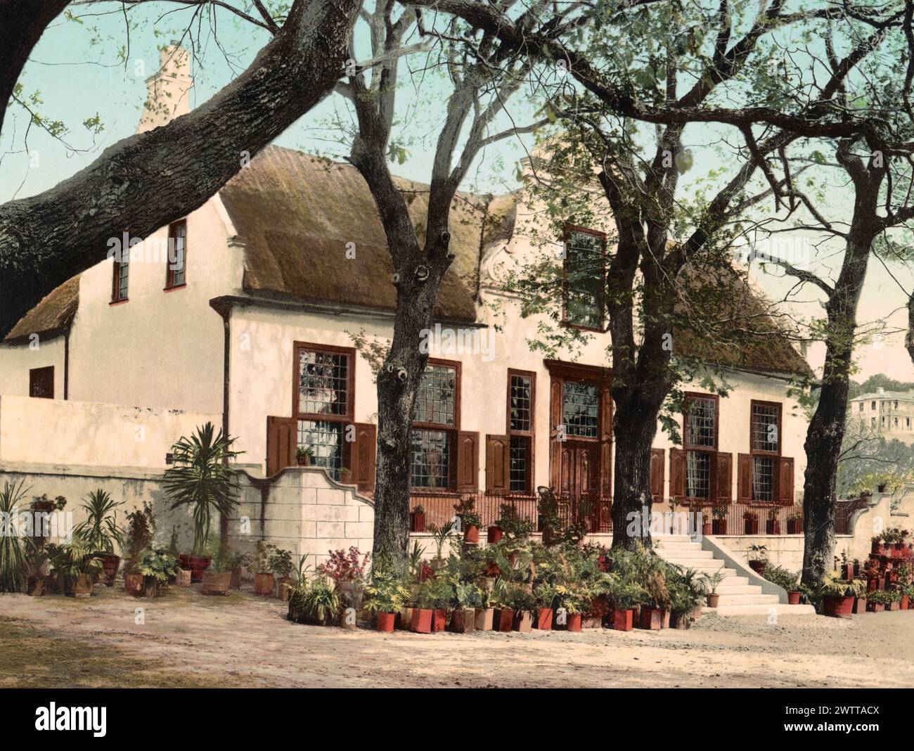 Una vecchia dimora olandese, Colonia del Capo, Sudafrica, circa 1900 Foto Stock