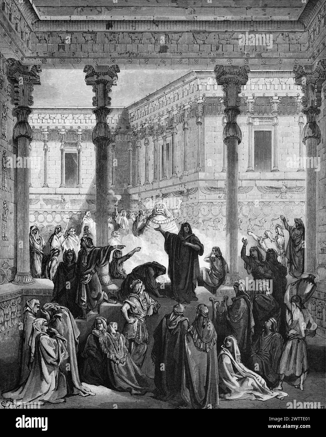 Daniele e i sacerdoti di Baal, Antico Testamento, Bibbia, il Vangelo secondo , ilustration storico 1886 Foto Stock