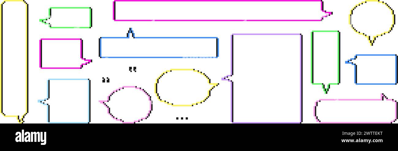 Le bolle vocali pixel art impostano l'illustrazione vettoriale Illustrazione Vettoriale