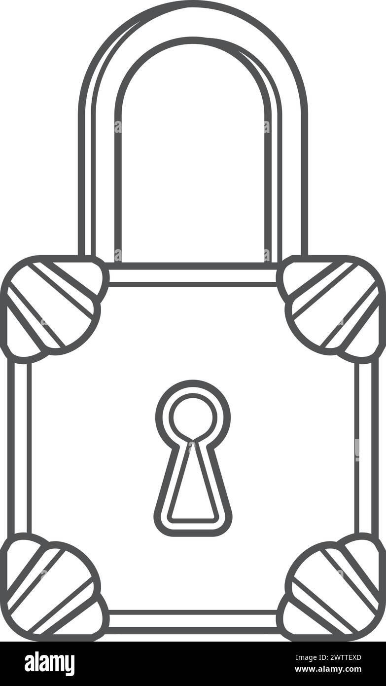 Icona a forma di lucchetto vintage. Vecchia serratura metallica Illustrazione Vettoriale