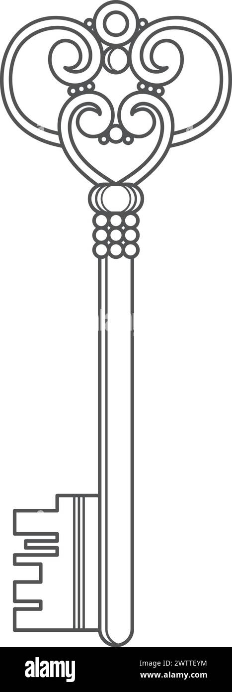 Chiave antica. Icona della linea barocca in metallo filigranato Illustrazione Vettoriale