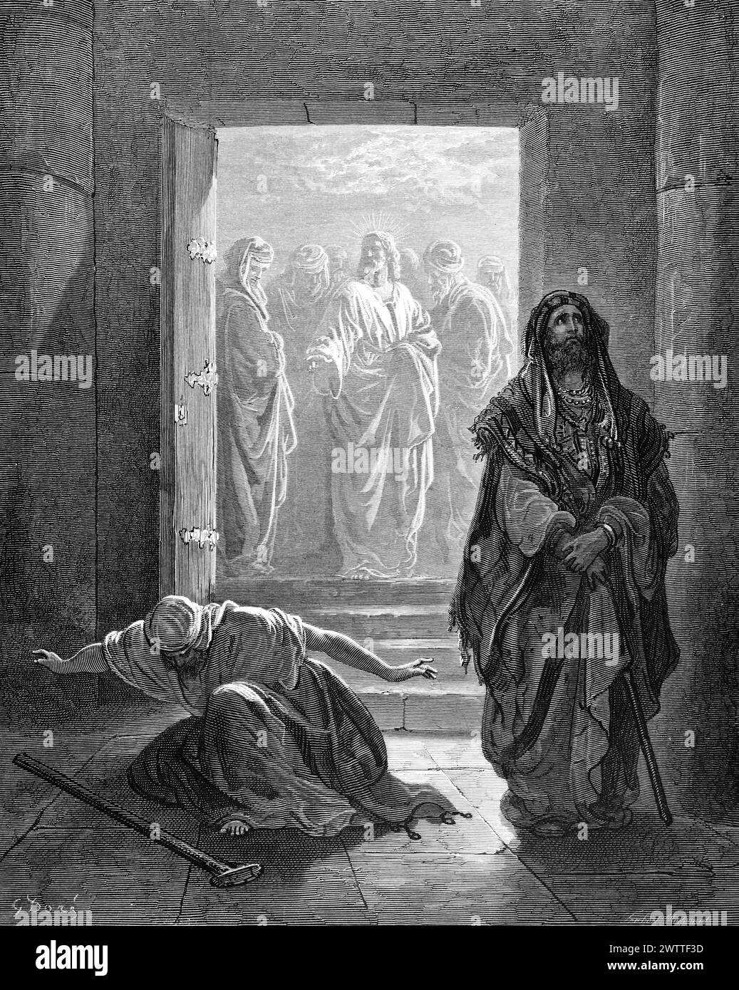 Il esattore delle tasse e il fariseo, l'Antico Testamento, la Bibbia, il Vangelo secondo Luca 18, ilustration storico 1886 Foto Stock