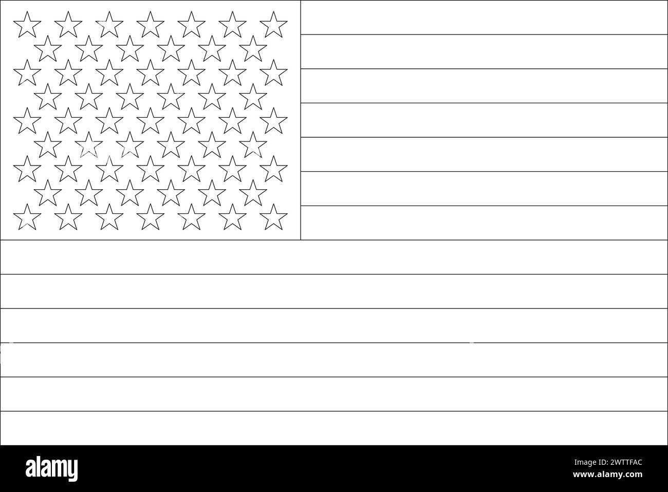 Bandiera degli Stati Uniti d'America - struttura a reticolo vettoriale nera sottile isolata su sfondo bianco. Pronto per la colorazione. Illustrazione Vettoriale