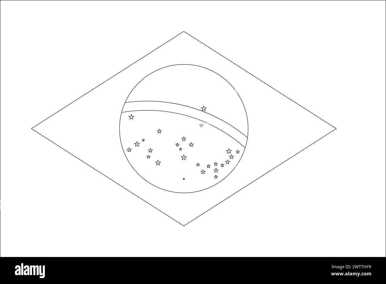 Bandiera Brasile - struttura a reticolo vettoriale nera sottile isolata su sfondo bianco. Pronto per la colorazione. Illustrazione Vettoriale