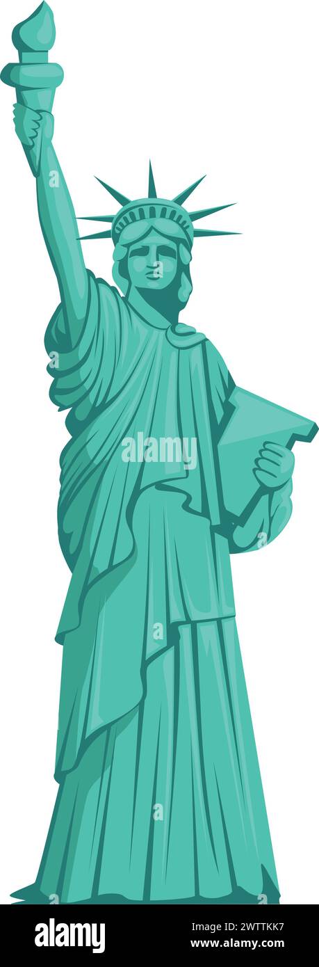 Icona del cartone animato Statua della libertà. Simbolo del monumento AMERICANO Illustrazione Vettoriale