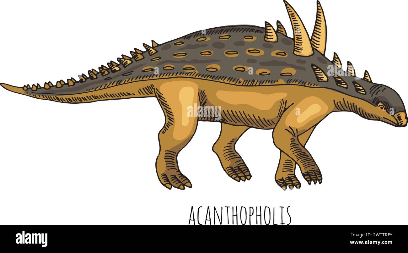 Disegno a colori Ankylosaur. Animale preistorico. Rettile giurassico Illustrazione Vettoriale