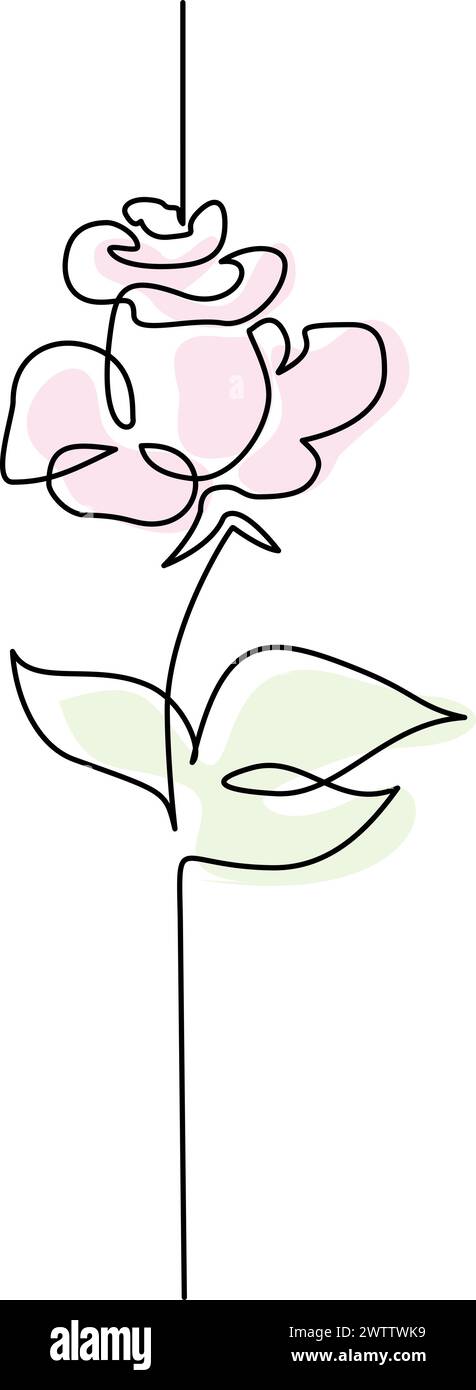 Logo del fiore di rosa. Disegno continuo su una linea. Illustrazione Vettoriale