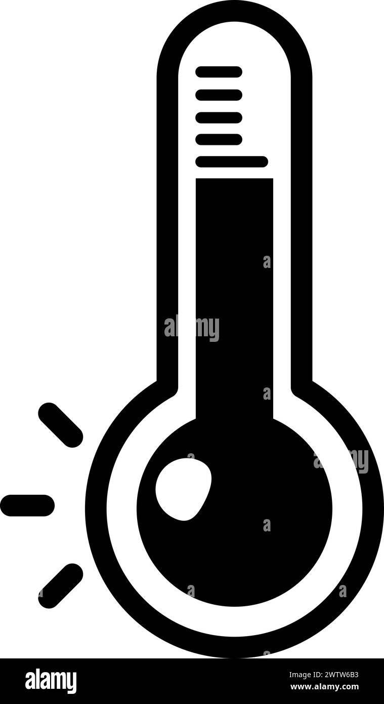 Icona nera del termometro. Simbolo meteorologico. Segno climatico Illustrazione Vettoriale