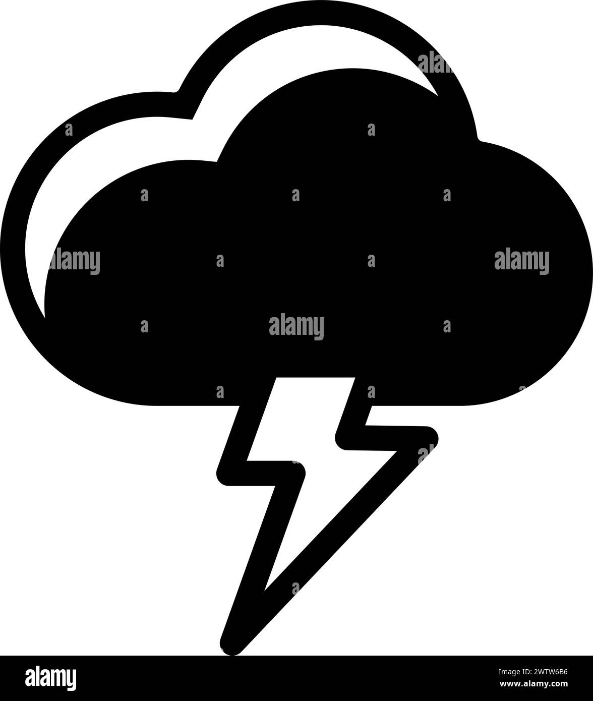 Icona nera temporale. Simbolo meteo nuvola di fulmini Illustrazione Vettoriale