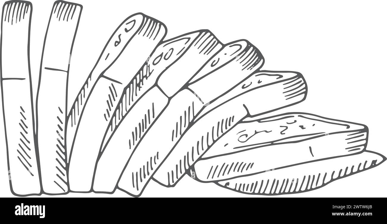 Schizzo di pane a fette. Forma di pane tagliata a mano Illustrazione Vettoriale