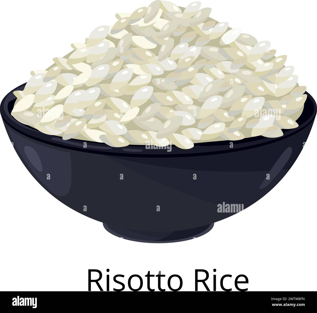 Piatto di riso risotto. Icona del recipiente di grano bianco Illustrazione Vettoriale