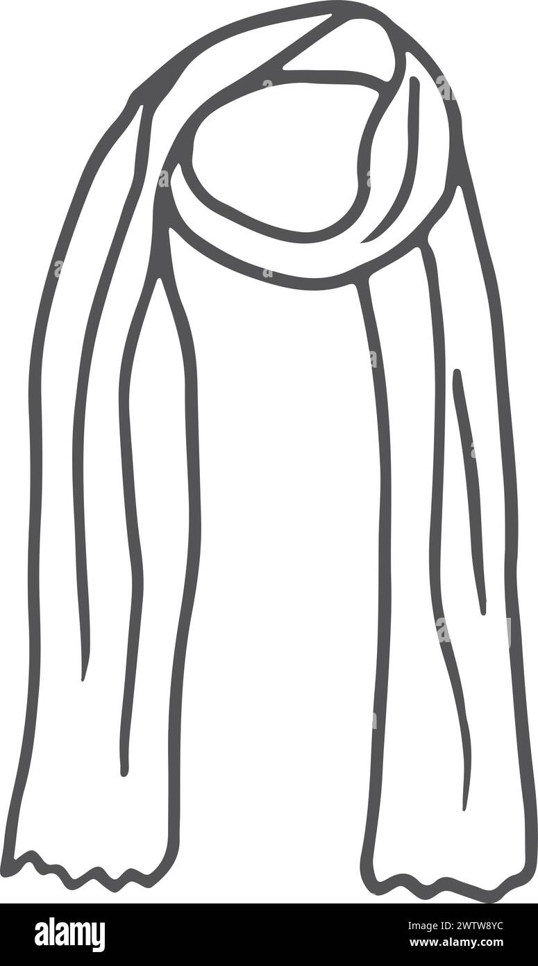 Icona sciarpa. Accessorio moda, simbolo linea nera Illustrazione Vettoriale