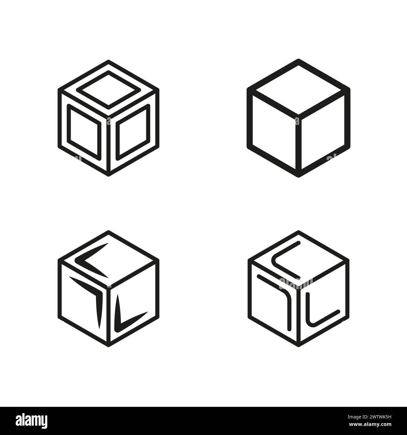 Set di icone cubo. Collezione geometrica di forme 3D. Simboli di casella astratta. Illustrazione vettoriale. EPS 10. Illustrazione Vettoriale