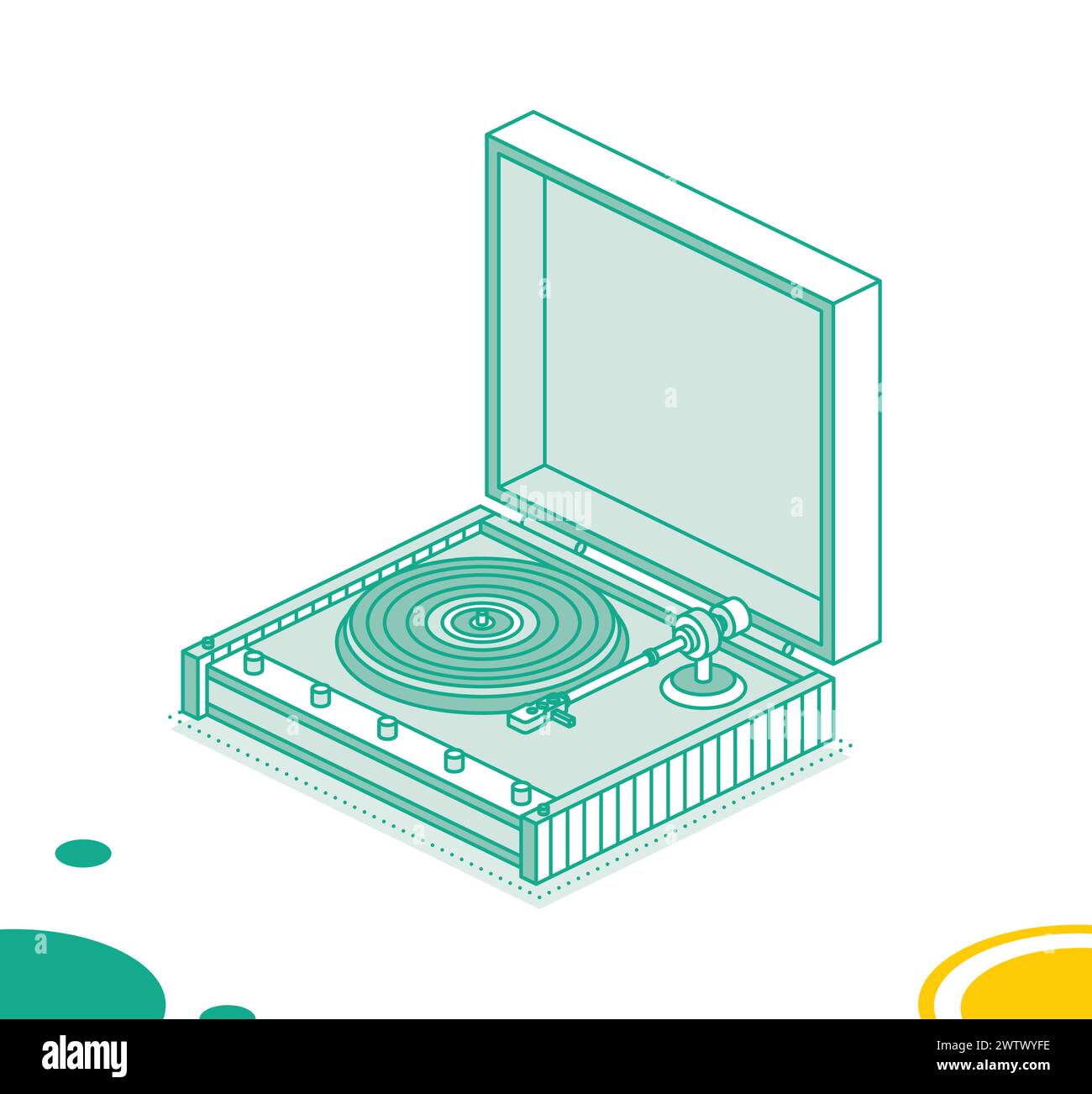 Lettore isometrico in vinile. Illustrazione vettoriale. Oggetto isolato su sfondo bianco. Registratore in vinile. elemento 3d in stile contorno. Illustrazione Vettoriale