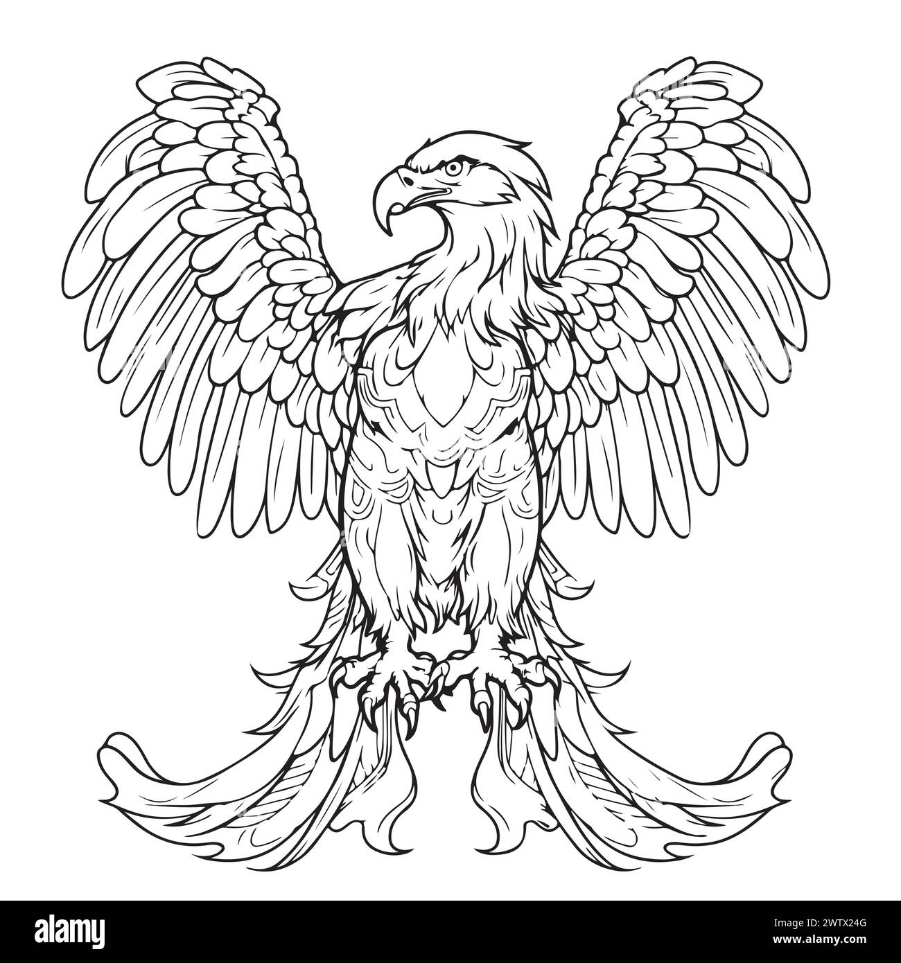 Aquila araldica con ali spalmate. Disegno a mano con simbolo reale in stile vintage. Illustrazione vettoriale Illustrazione Vettoriale