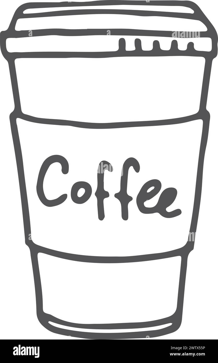 Tazza di caffè scarabocchiata. Bevanda calda disegnata a mano Illustrazione Vettoriale