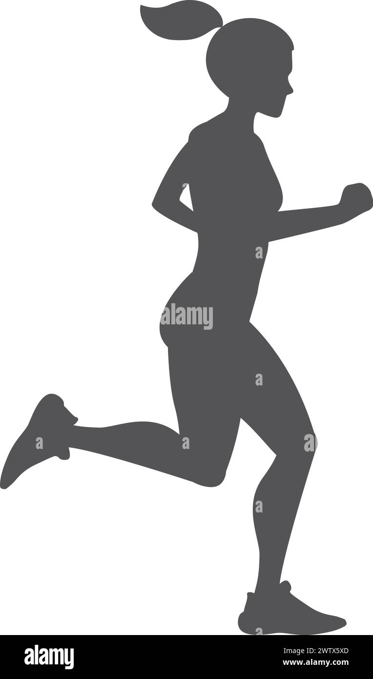 Logo della donna da jogging. Silhouette femminile nera Illustrazione Vettoriale