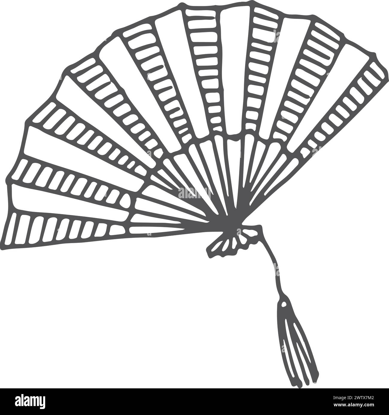 Scarabocchio della ventola della carta. Icona degli accessori estivi tradizionali Illustrazione Vettoriale