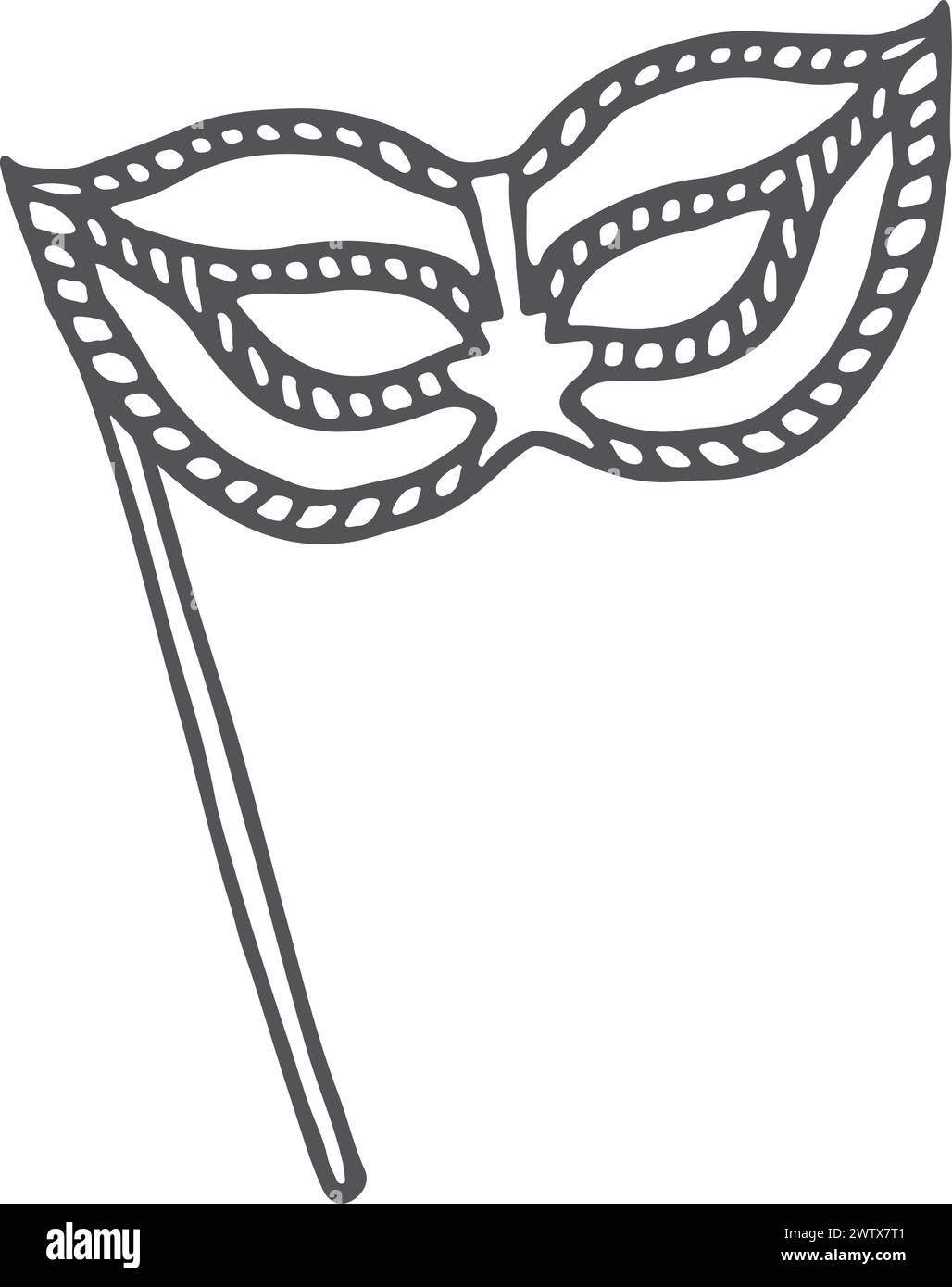 Maschera Opera sull'impugnatura. Simbolo del carnevale veneziano d'epoca Illustrazione Vettoriale