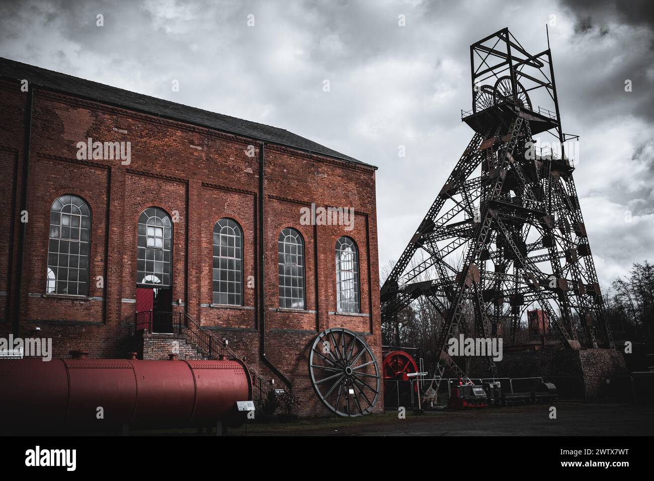 Un sistema di avvolgimento della miniera di carbone ad Astley Green, Lancashire, Regno Unito Foto Stock