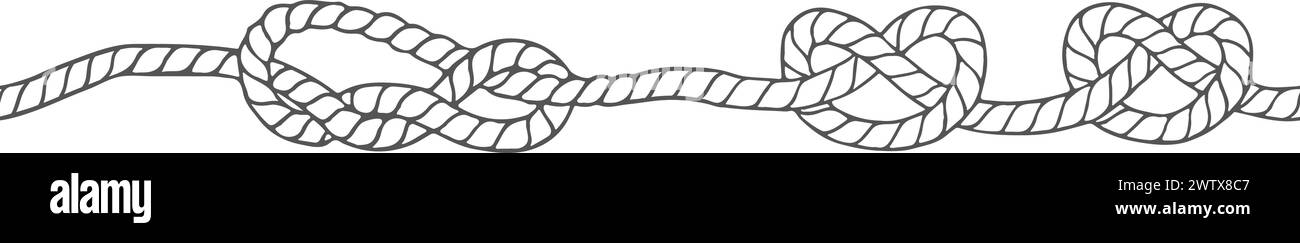 Cavo legato navale. Nodo a fune marino disegnato a mano Illustrazione Vettoriale
