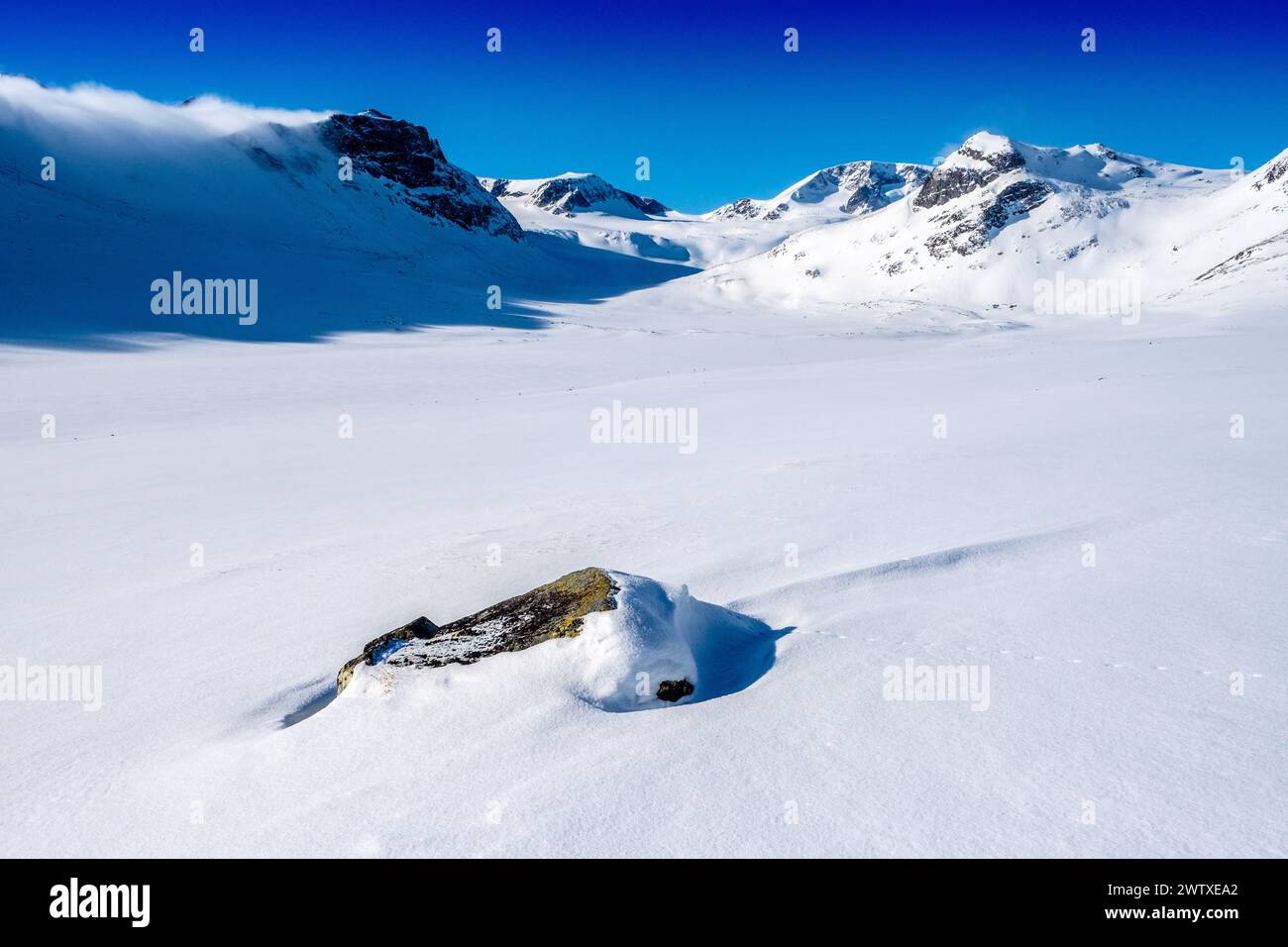 Paesaggio invernale di montagna a Jotunheim, Norvegia Foto Stock