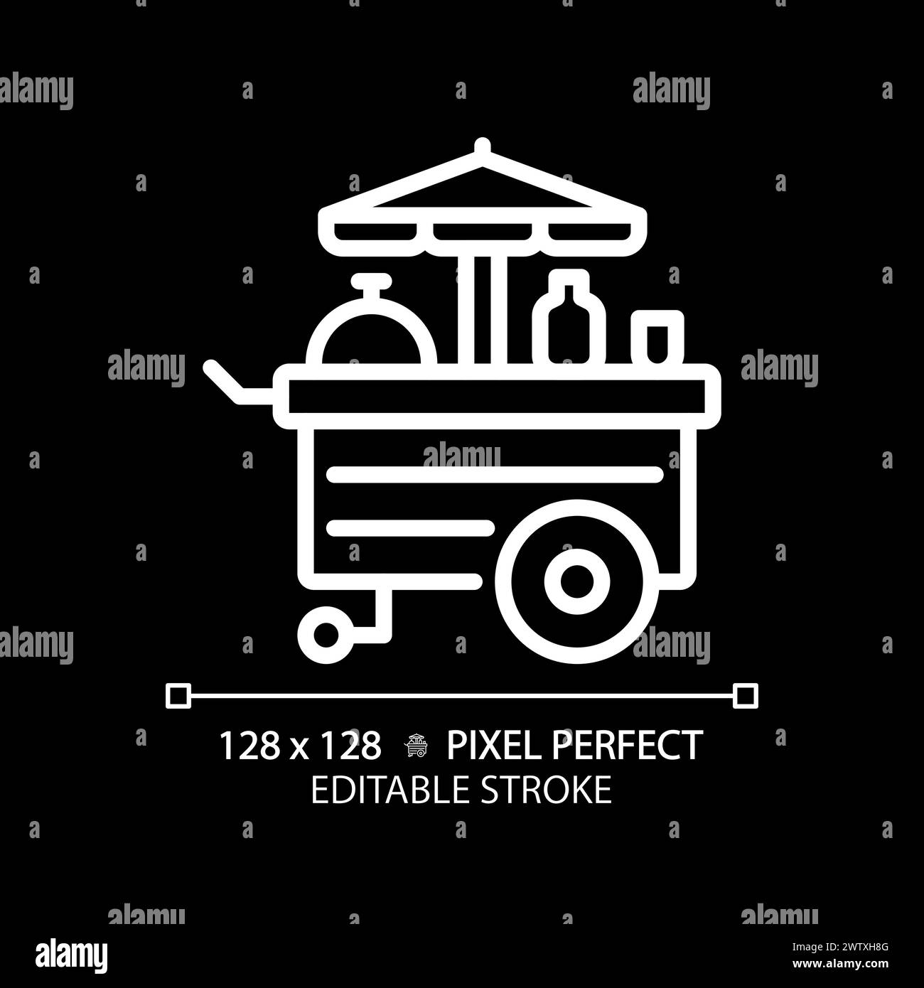 Icona lineare bianca perfetta per il tema scuro del carrello alimentare Illustrazione Vettoriale