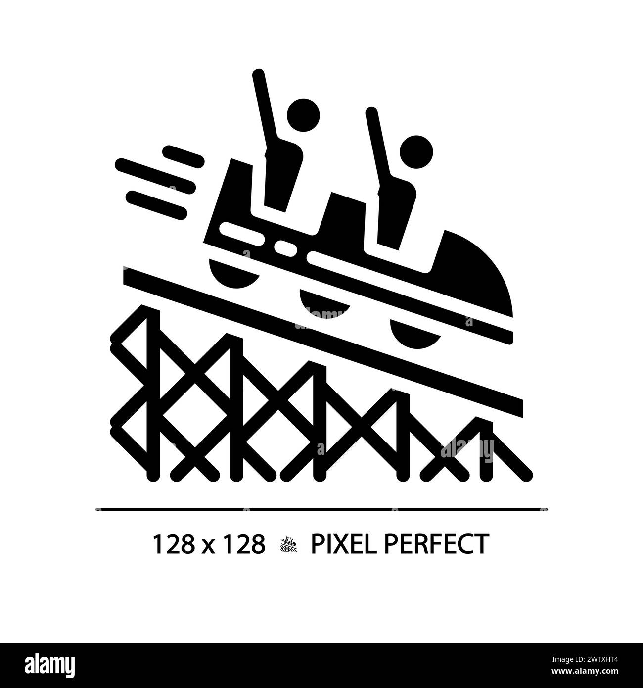 Icona glifo nero pixel Perfect sulle montagne russe Illustrazione Vettoriale